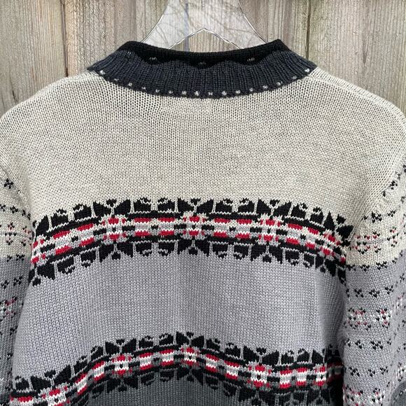 Orvis Caridgan Sweater Wool Blend Knit Button Front Fair Isle Gray Size Large - Picture 6 of 8